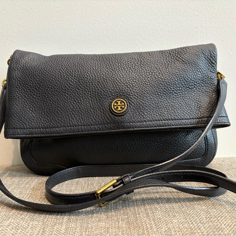 Tory Burch Black Pebbled Leather Crossbody Bag